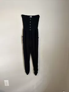 Jolie & Joy Jumpsuit Damen Medium Schwarz Stretch Strampler Trägerlos Knöpfe Grunge - Bild 1 von 6