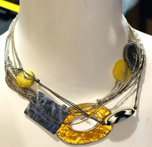 chico's necklace Unique Statement Silvertone Cord Multi different Beads Shimmer - Picture 1 of 7