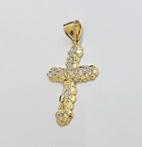 10k Yellow Gold Cross Charm pendant 1.5" With Cubic Zirconia Real 10KT Men Women - Picture 1 of 6