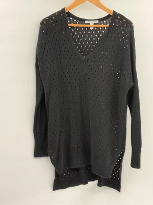Autumn Cashmere Tunic Long Sweater Open Knit Women Small Black V Neck Oversized - Image 1 of 4