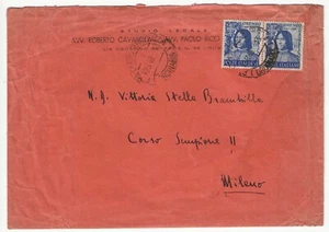 1949 Repubblica italiana - Coppia 20 l. Lorenzo il Magnifico su busta per Milano - Foto 1 di 2