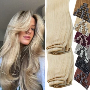 US CLEARANCE THICK Clip in 100% Remy Human Hair Extensions Double Weft Full Head - Picture 1 of 69