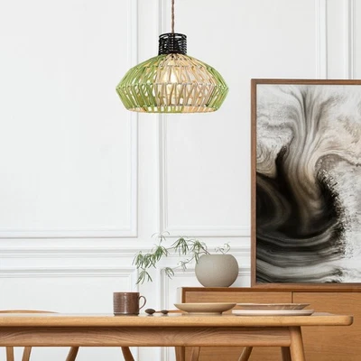 Woven Lamp Shade Hanging Light Cover Handmade Housewarming Pendant Lampshade - Image 1 of 4