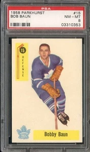 1958-59 PARKHURST #15 BOB BAUN PSA 8 MAPLE LEAFS - Picture 1 of 2