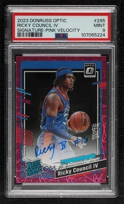 2023 Donruss Optic Pink Velocity Prizm /79 Ricky Council IV PSA 9 Rookie Auto RC - Image 1 of 2