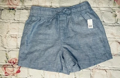 Gap женщин синий льняной, XS эластичный пояс, галстук талии шорты с карманами, новый с Ярлыками - Изображение 1 из 4