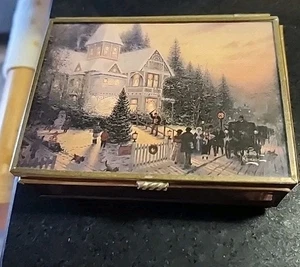 Vtg Enesco Thomas Kinkade Mirror Trinket Box Christmas Theme 4.5" - Picture 1 of 3