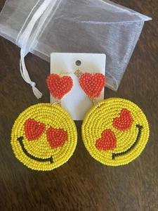 Smiley Face Heart Bead Earrings - Picture 1 of 4