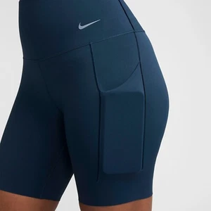 NIKE UNIVERSA WOMEN TRAINING MEDIUM SUPPORT HIGH RISE 8” SHORTS NAVY#DQ5994-NWT - Picture 1 of 8
