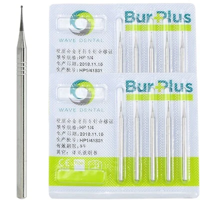 US 10Pcs WAVE Dental Tungsten Carbide Burs Drills Round Straight Handpiece HP1/4 - Image 1 of 4