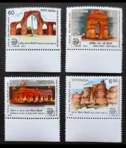 India - "FORTS ~ IRON PILLAR ~ INDIA GATE ~ WORLD PHILATELIC EXHBN" MNH Set 1987 - Picture 1 of 1