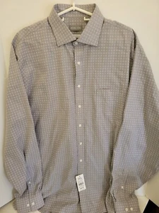 Michael Kors Men's 17.5 38/9 Tall Fit Gray Check Cotton Blend Stretch Non-Iron - Picture 1 of 8