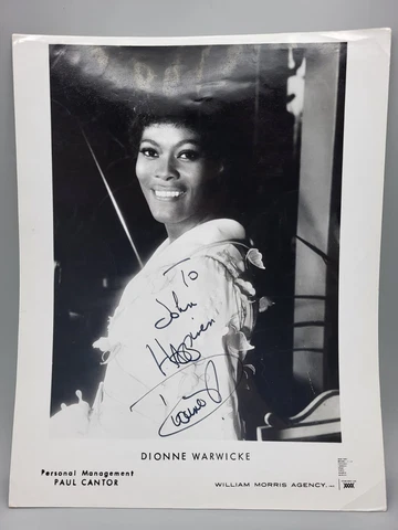 Dionne Warwick Autographed To John 8" x 10.25" Photograph Black & White Cover