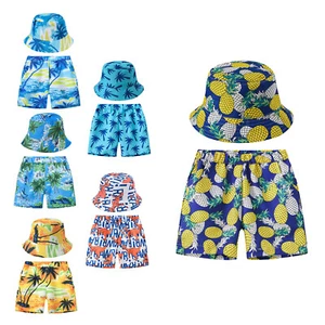 Kids Hawaiian Beach Shorts Elastic Waist Tropical Casual Shorts Swim Trunks +Hat - Picture 1 of 64