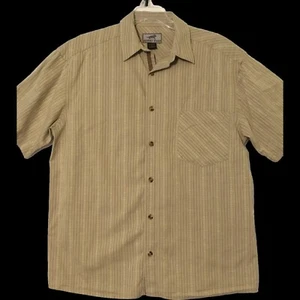 Horny Toad Mens Shirt Sz Med Button Front Striped Cotton Short Sleeve Tan Khaki - Picture 1 of 6