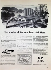 Anuncio impreso vintage de los años 40 ~ Southern Pacific Railroad ~ The New Industrial West... - Imagen 1 de 1
