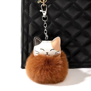 Brown Cartoon Cat Pom-Pom Keychain Pendant Bag Car Keychain Pendant Gift Women