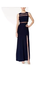 NIGHTWAY Womens New 1396 Navy Slitted Sleeveless Crew Neck Sheath Dress 8 - Picture 1 of 8