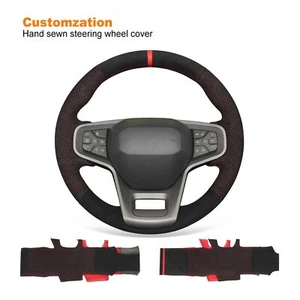 Custom Stitch Red Mesh Alcantara Steering Wheel Cover for Ford Bronco 2021-2024 - Picture 1 of 17