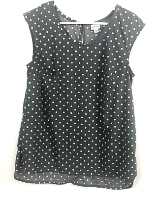 女式 Merona 灰色白色海军蓝圆点弹性圆领无袖 M 码 — 第 1/4 张图片