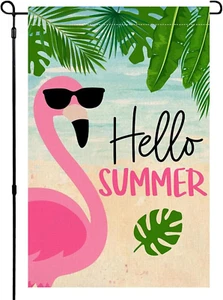 Summer Flamingo Garden Flag 12X18 Inch Double Sided Tropical Leaves Beach Holida - Picture 1 of 1