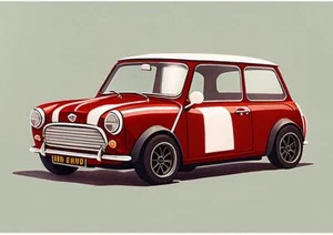 Mini Cooper 1959 - Retro Watercolour Classic Car Poster Art Print Poster Picture - Picture 1 of 6