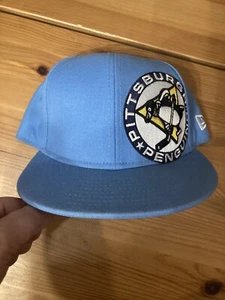 New Era Pittsburgh Penguins Fitted Hat NHL Size 7 1/4 Light Blue Vintage - Picture 1 of 3