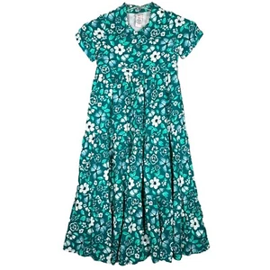 Sincerely Jules Dress Girls 12 Green White Floral Tropical Midi Dress Hawaiian - Picture 1 of 8