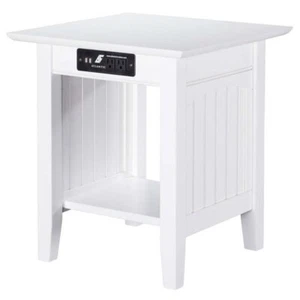 Leo & Lacey Modern Wood End Table with USB Charging Ports in White - Picture 1 of 9