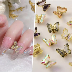 Butterfly Crystal 3D Nails Art Rhinestones Gems Nail Tips Manicure Decorations * - Picture 1 of 21