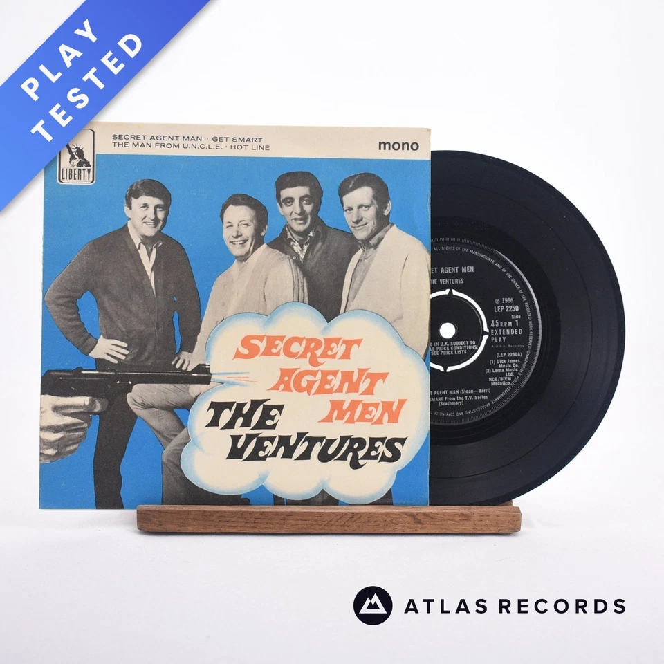 The Ventures - Secret Agent Men - Mono 7" EP Vinyl Record - EX/VG+ - Image 1 of 4