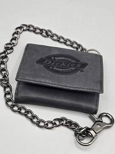 Dickies Echtleder schwarz Dreifachfaltung Herren oder Unisex Geldbörse mit Kette - Bild 1 von 9