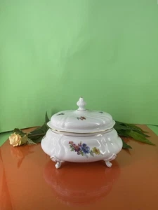 (K14) Große Bonboniere Deckel- Dose Weimarer Porzellan Bunte Blume Golddekor - Bild 1 von 14