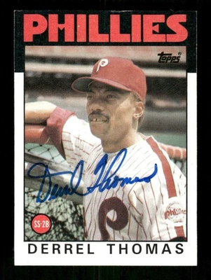 1986 Topps 158 Derrel Thomas signed auto autograph  Dead centered crisp blue sig - Image 1 of 2