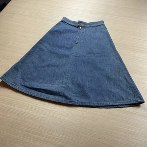 Vintage 70s Denim Jean Skirt Kids Talon Zipper Western 22 Inch Waist A Line Midi - Picture 1 of 11