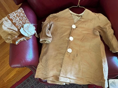 Antigua Chaqueta Corta Victoriana Niñas Top con Sombrero Beige Seda Cruda Pecho SS 28" Foto 1 de 4