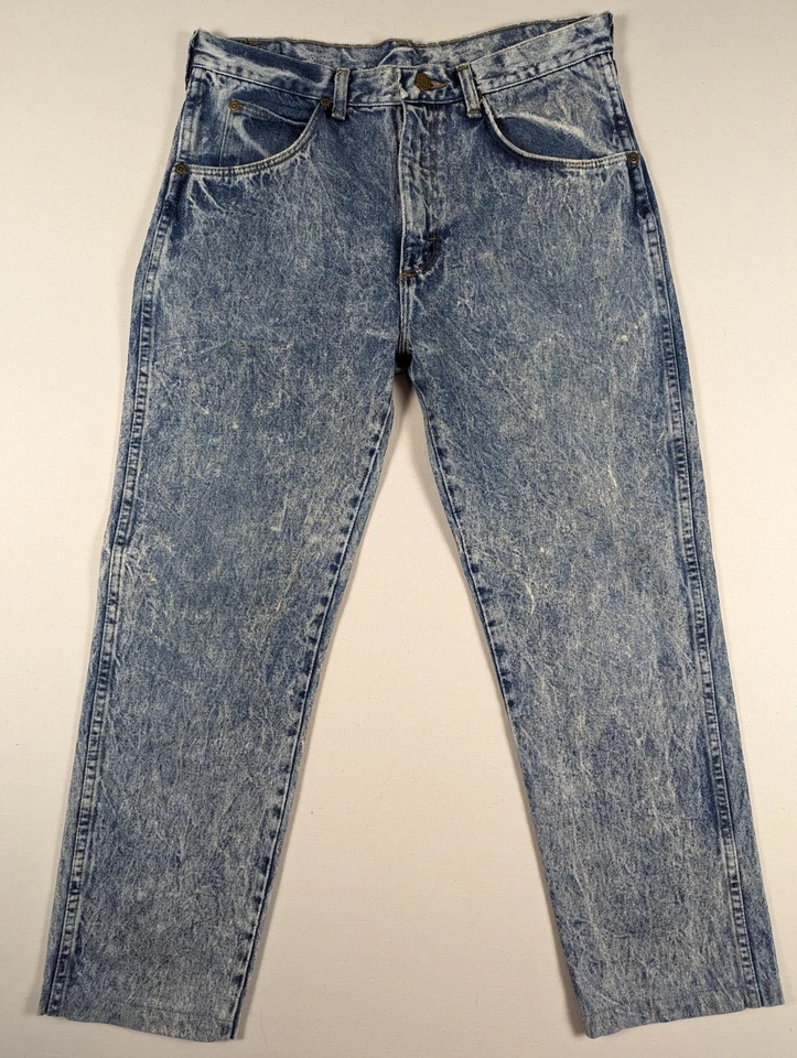 Pantalones de mezclilla vintage Wrangler lavado ácido tiro alto pierna recta 32x27 grunge EE. UU. Foto 1 de 4