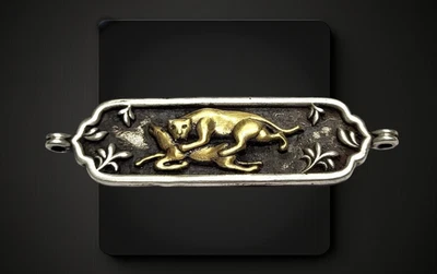 Ancien Parthian Harnais Disque Pendentif Lion Attaquant Cerf Argent & Or 2.25 - Photo 1/4