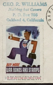 PATRIOTIC UPRATED CVR NOTHING BUT COVERS cdsOAKLAND CA1945 wLABEL BUY WAR BONDS - Picture 1 of 4