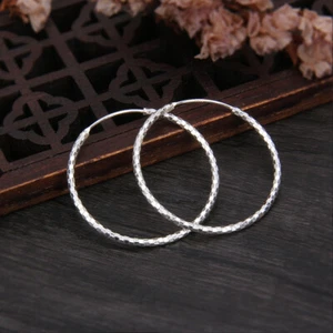 Women Sterling Silver 925 Sparking Diamond Cut Thin Large Hoop Earrings A4362 - Picture 1 of 4