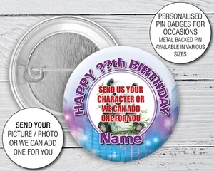 Personalised Photo Birthday Badge any Character Super hero Princess Badges 777 - Picture 1 of 8