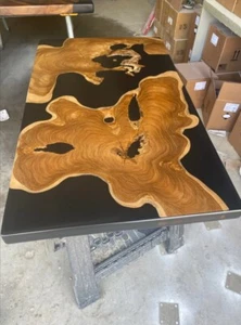 Teak Coffee Table Top ~Mix of Wood & Black Epoxy ~ 48”L x 28”W x 2”T - Picture 1 of 4
