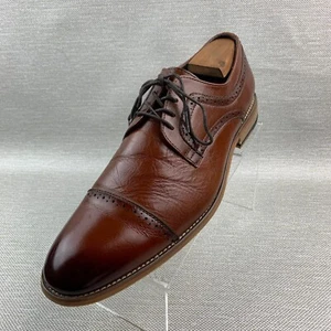 Stacy Adams Oxford Brown Leather Cap Brogue Round Toe Lace Up Shoes Size 10.5M - Picture 1 of 13