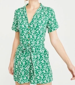 ABERCROMBIE & FITCH Romper Travel Playsuit Cinched One-Piece Floral Green XS - Picture 1 of 8