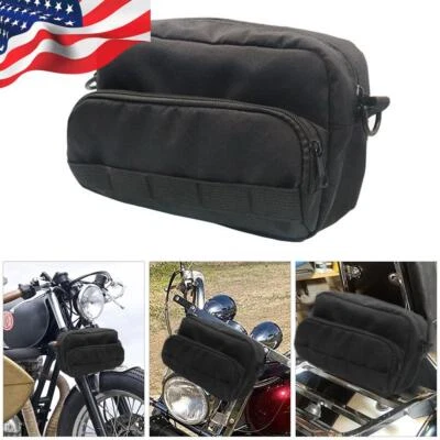 Universal Storage Fork Bag Sissy Bar Bag Motorcycle Handlebar Bag Black - Image 1 of 4