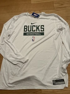 Nike NBA Milwaukee Bucks Player issue LS Shooter Shirt DQ7058 NWT White Sz XXLT - Picture 1 of 5
