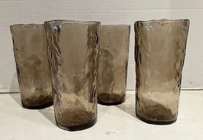 De colección. JUEGO/4 VASOS SENECA DRIFTWOOD HUMO ARRUGADO VIDRIO 12OZ MCM Foto 1 de 4