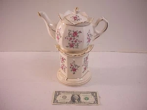 Vintage Castle Japan Gold Pink Rose Tea Pot and Warmer  - Picture 1 of 10
