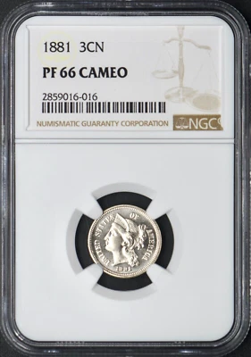 1881 3C Three Cent Nickel - NGC PF66 Cameo - ✪COINGIANTS✪ - Image 1 of 2