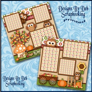 AUTUMN OWLS FALL 2 Premade Scrapbook Pages Paper Piecing printed layout DBDS - Picture 1 of 3